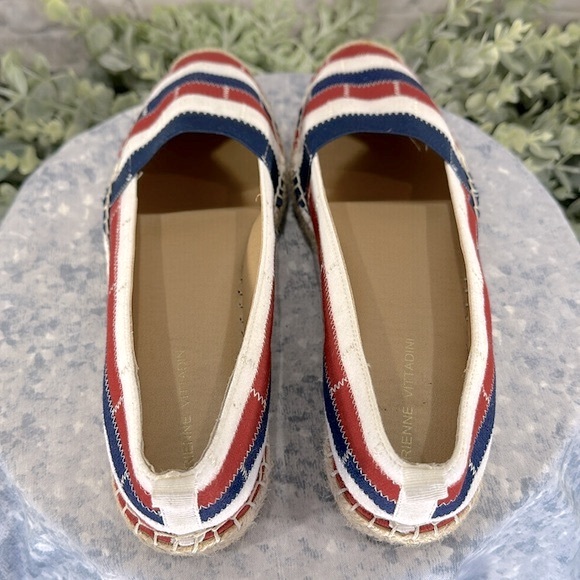 ADRIENNE VITTADINI Red/White/Blue Striped Stitch Espadrille Canvas Flats WMS 9M - Picture 5 of 9